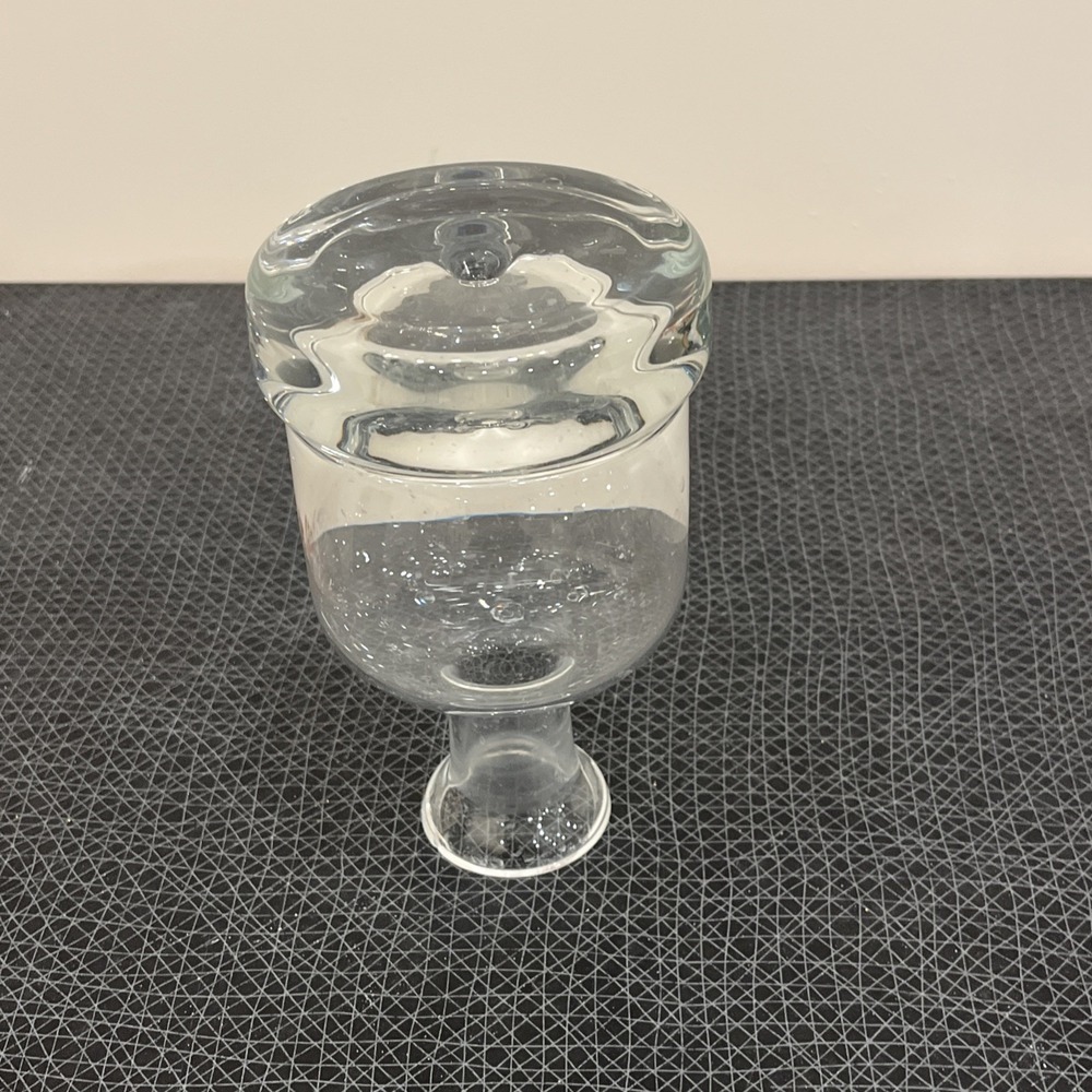 KROSNO HEAVY HAND BLOWN GLASS DECANTER With Bubble On Base 7" Tall, No Stopper - Picture 6 of 9